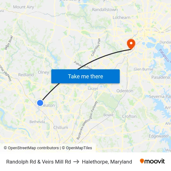 Randolph Rd & Veirs Mill Rd to Halethorpe, Maryland map