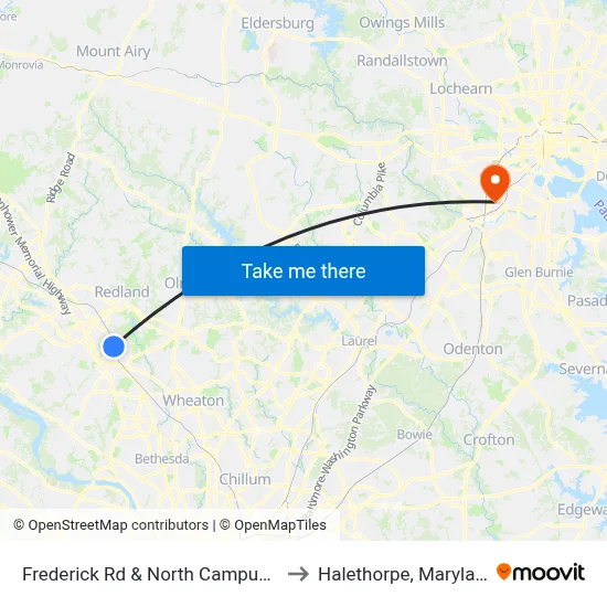 Frederick Rd & North Campus Dr to Halethorpe, Maryland map