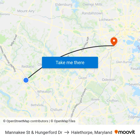Mannakee St & Hungerford  Dr to Halethorpe, Maryland map