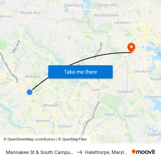 Mannakee St & South Campus Dr to Halethorpe, Maryland map