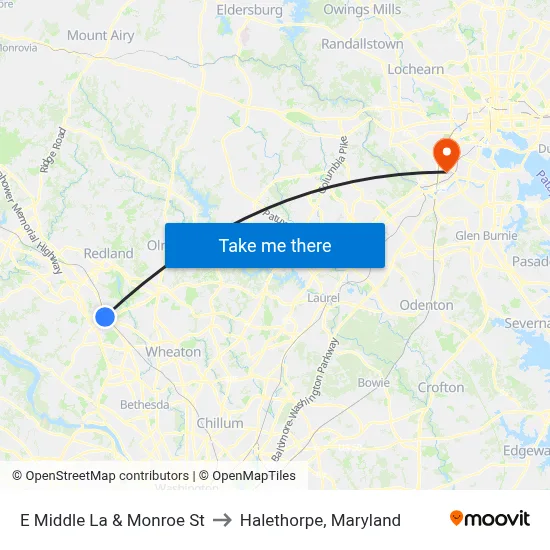 E Middle La & Monroe St to Halethorpe, Maryland map
