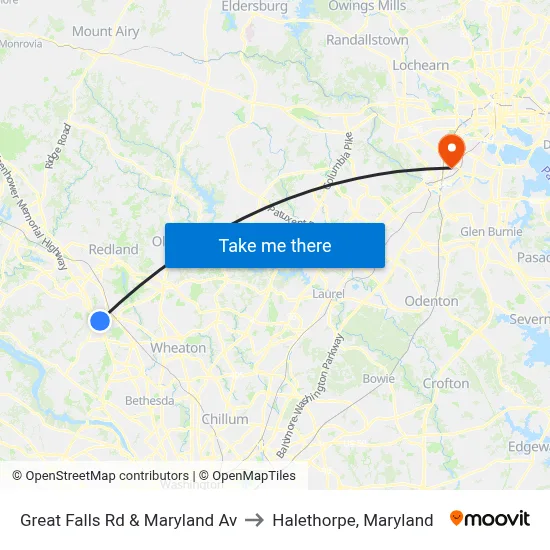 Great Falls Rd & Maryland Av to Halethorpe, Maryland map