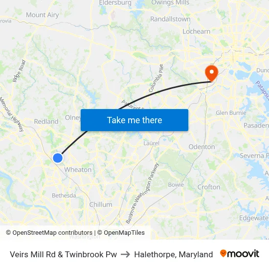 Veirs Mill Rd & Twinbrook Pw to Halethorpe, Maryland map