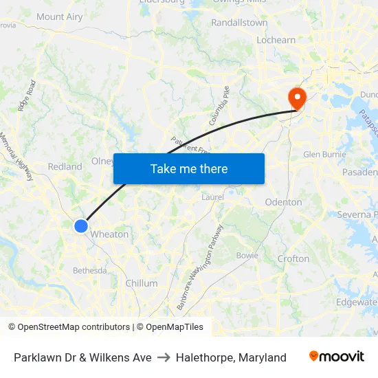 Parklawn Dr & Wilkens Ave to Halethorpe, Maryland map