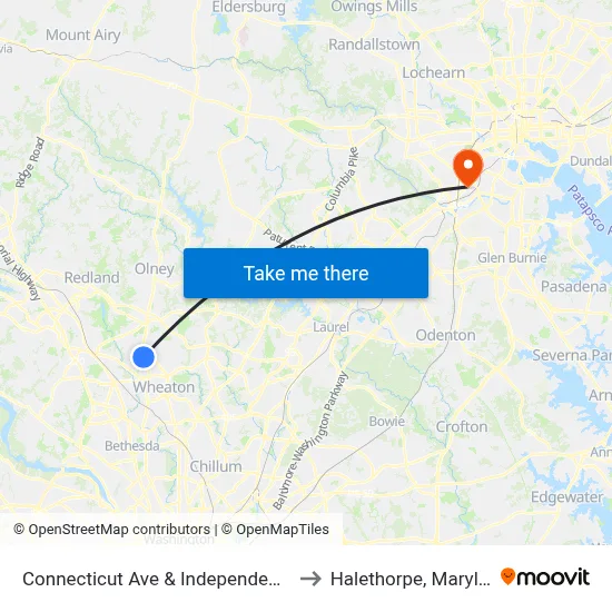 Connecticut Ave & Independence St to Halethorpe, Maryland map