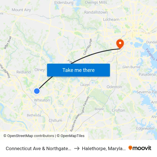 Connecticut Ave & Northgate Sc to Halethorpe, Maryland map