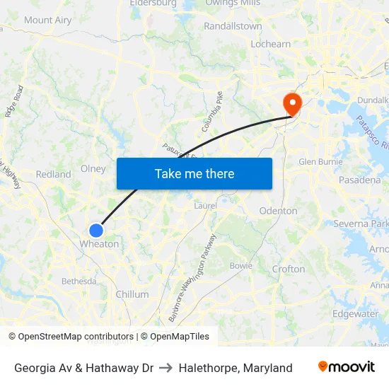 Georgia Av & Hathaway Dr to Halethorpe, Maryland map