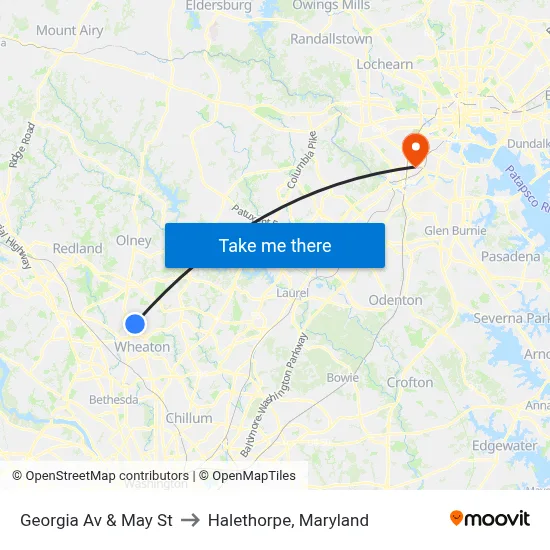 Georgia Av & May St to Halethorpe, Maryland map
