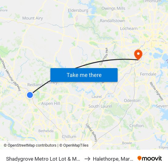 Shadygrove Metro Lot Lot & Metro Lot to Halethorpe, Maryland map