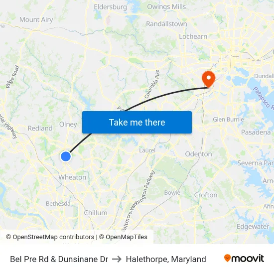 Bel Pre Rd & Dunsinane Dr to Halethorpe, Maryland map