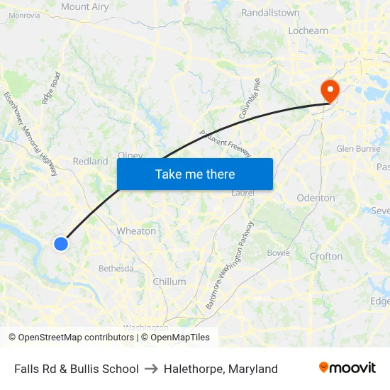 Falls Rd & Bullis School to Halethorpe, Maryland map