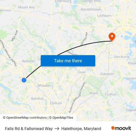 Falls Rd & Fallsmead Way to Halethorpe, Maryland map