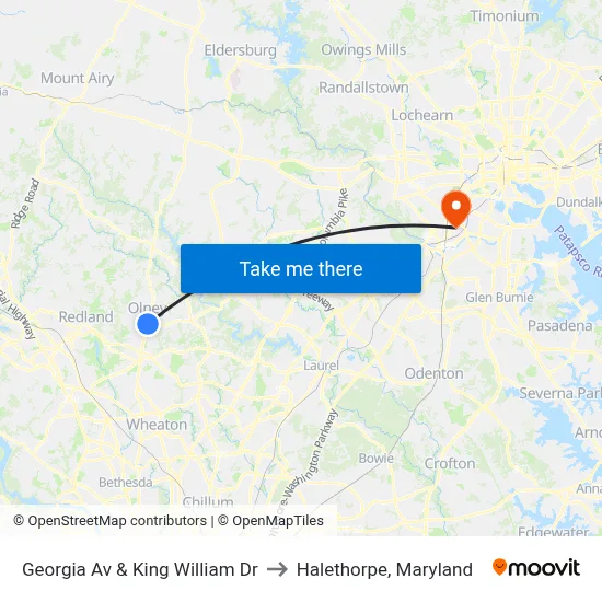 Georgia Av & King William Dr to Halethorpe, Maryland map