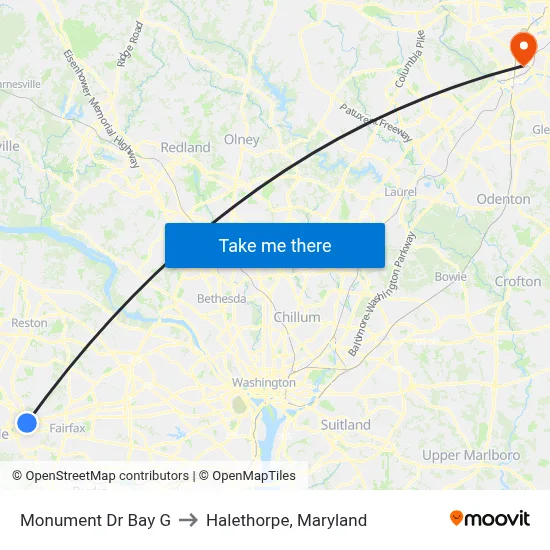 Monument Dr Bay G to Halethorpe, Maryland map