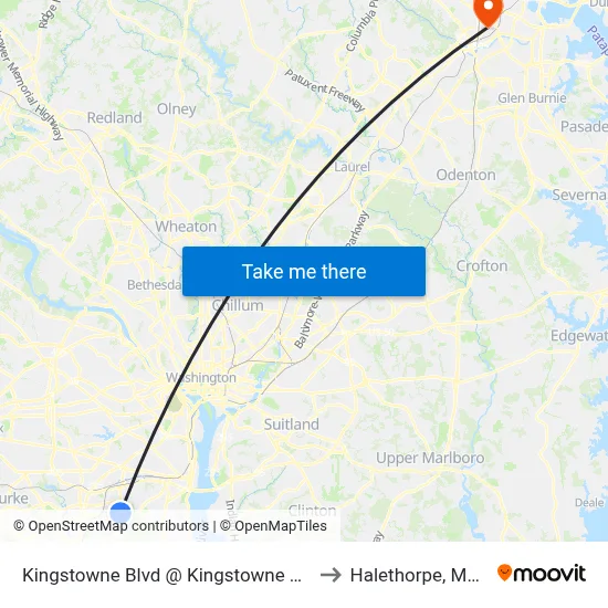 Kingstowne Blvd @ Kingstowne Town Centre to Halethorpe, Maryland map