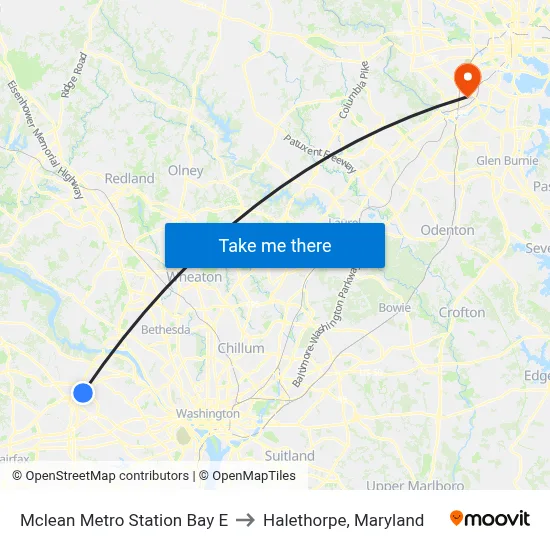 Mclean Metro Station Bay E to Halethorpe, Maryland map