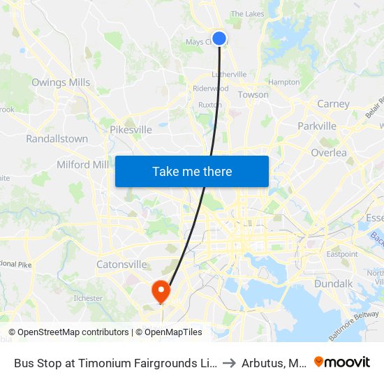 Bus Stop at Timonium Fairgrounds Light Rail Station Sb to Arbutus, Maryland map