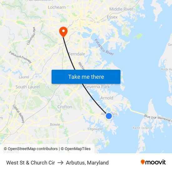 West St & Church Cir to Arbutus, Maryland map