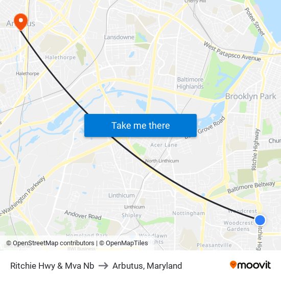 Ritchie Hwy & Mva Nb to Arbutus, Maryland map