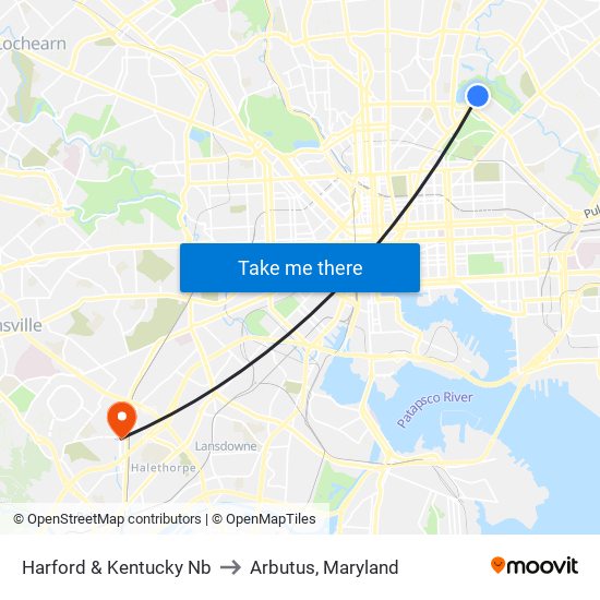 Harford & Kentucky Nb to Arbutus, Maryland map