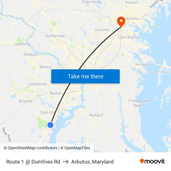 Route 1 @ Dumfries Rd to Arbutus, Maryland map