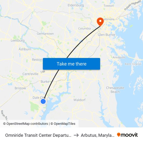 Omniride Transit Center Departures to Arbutus, Maryland map