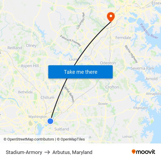 Stadium-Armory to Arbutus, Maryland map