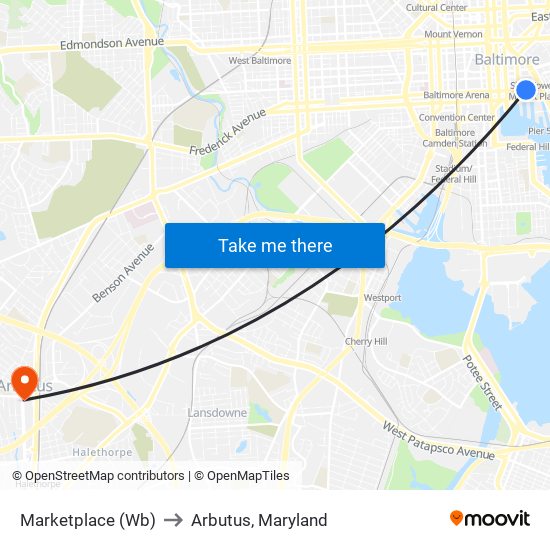 Marketplace (Wb) to Arbutus, Maryland map