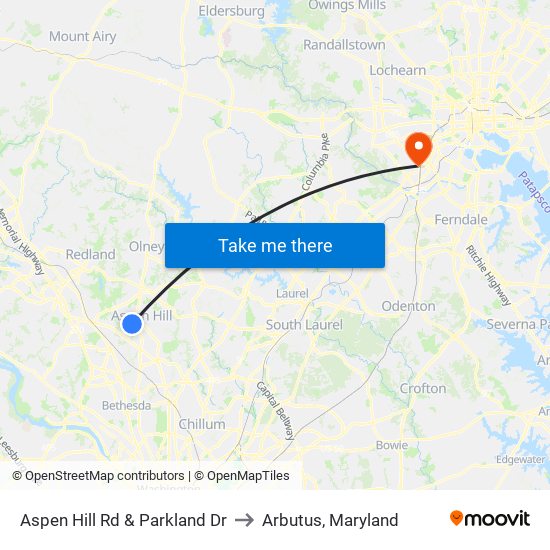 Aspen Hill Rd & Parkland Dr to Arbutus, Maryland map