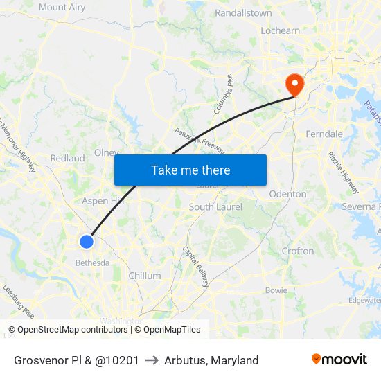 Grosvenor Pl & @10201 to Arbutus, Maryland map