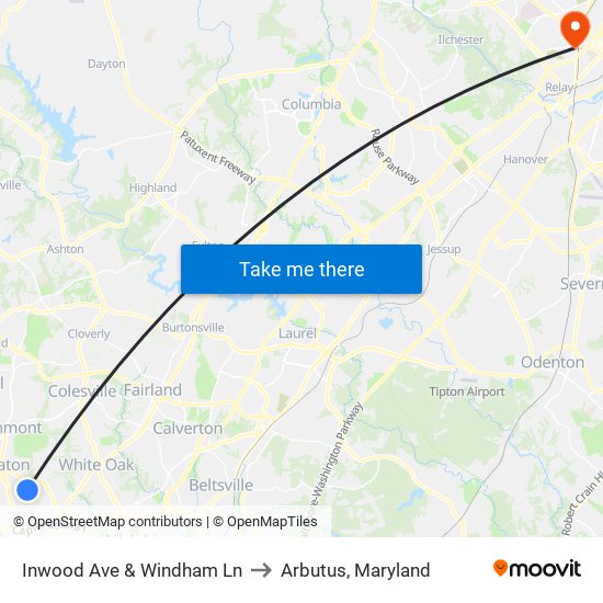 Inwood Ave & Windham Ln to Arbutus, Maryland map