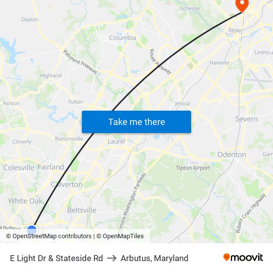 E Light Dr & Stateside Rd to Arbutus, Maryland map