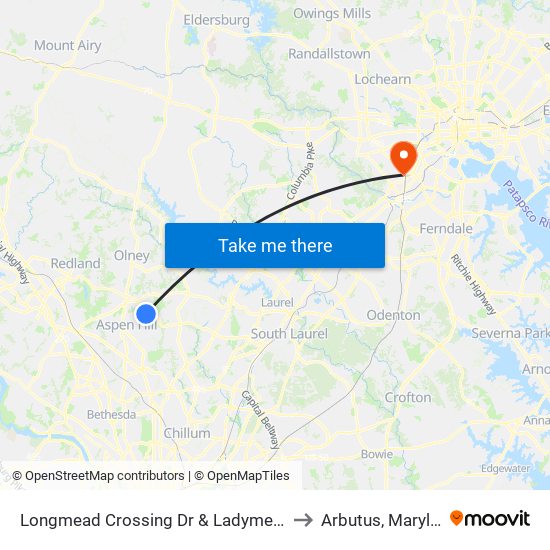 Longmead Crossing Dr & Ladymeade Dr to Arbutus, Maryland map