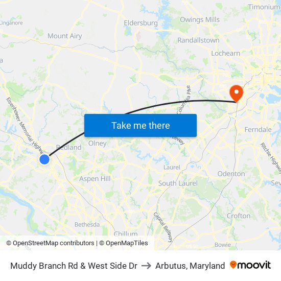 Muddy Branch Rd & West Side Dr to Arbutus, Maryland map