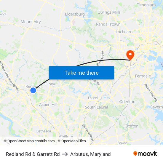 Redland Rd & Garrett Rd to Arbutus, Maryland map