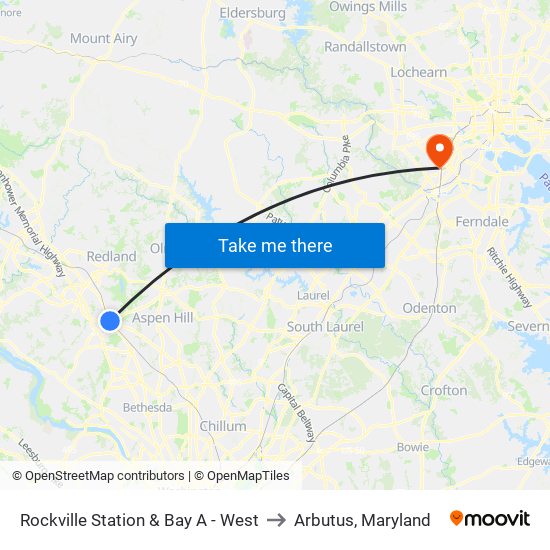 Rockville Station & Bay A - West to Arbutus, Maryland map