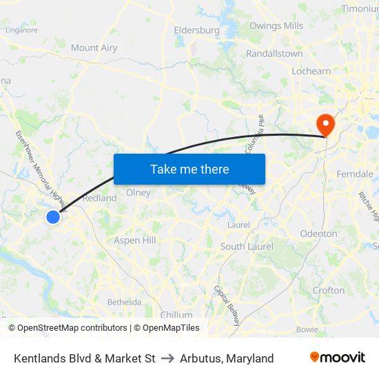 Kentlands Blvd & Market St to Arbutus, Maryland map