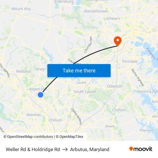 Weller Rd & Holdridge Rd to Arbutus, Maryland map