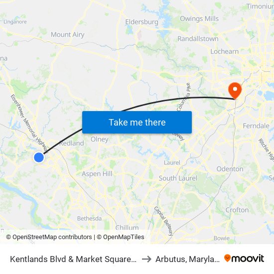 Kentlands Blvd & Market Square Ent to Arbutus, Maryland map