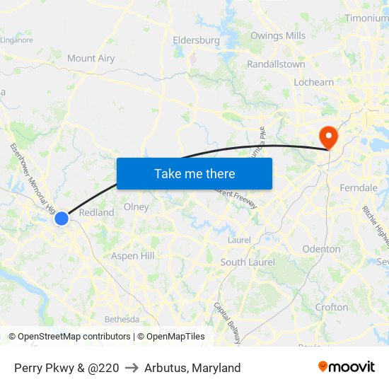 Perry Pkwy & @220 to Arbutus, Maryland map