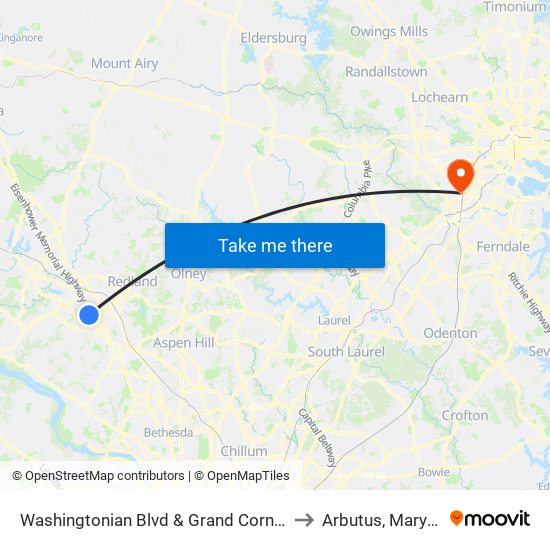 Washingtonian Blvd & Grand Corner Blvd to Arbutus, Maryland map