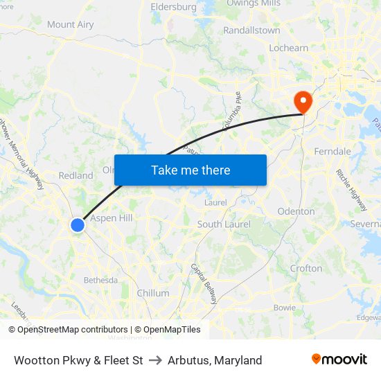 Wootton Pkwy & Fleet St to Arbutus, Maryland map