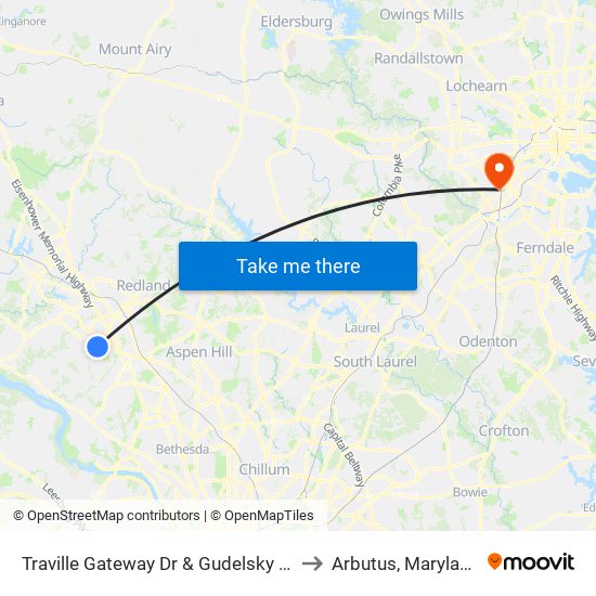 Traville Gateway Dr & Gudelsky Dr to Arbutus, Maryland map