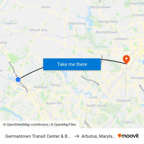 Germantown Transit Center & Bay F to Arbutus, Maryland map