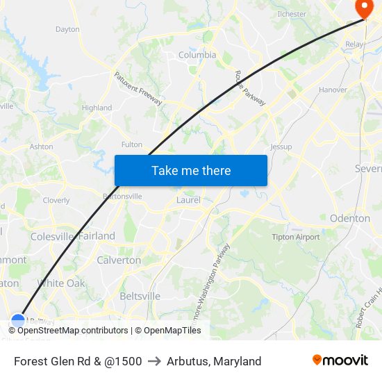 Forest Glen Rd & @1500 to Arbutus, Maryland map