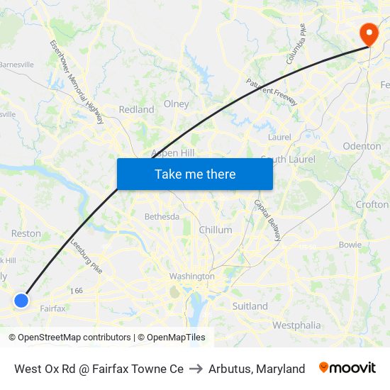 West Ox Rd @ Fairfax Towne Ce to Arbutus, Maryland map