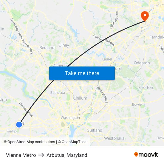 Vienna Metro to Arbutus, Maryland map