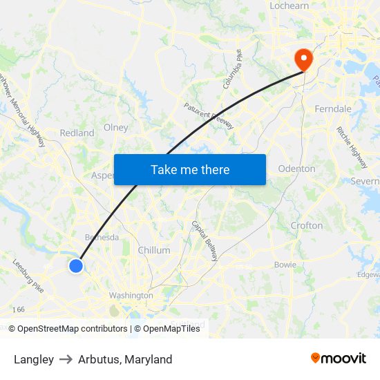 Langley to Arbutus, Maryland map