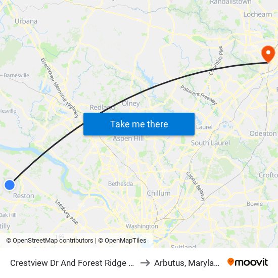 Crestview Dr And Forest Ridge Dr to Arbutus, Maryland map