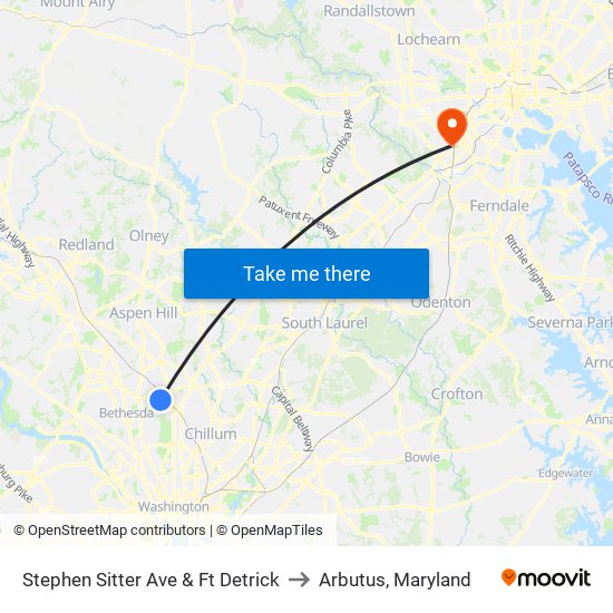 Stephen Sitter Ave & Ft Detrick to Arbutus, Maryland map